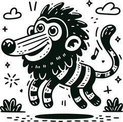 mandrill baboon in cute animal doodle cartoon, children mascot drawing, outline,

