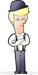 cartoon man in bowler hat with crosssed arms