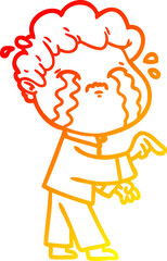 warm gradient line drawing cartoon man crying