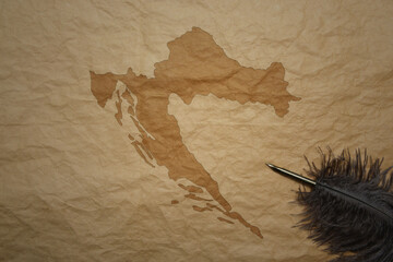 map of croatia on a old paper background with old pen