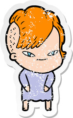 Obraz premium distressed sticker of a cute cartoon girl with hipster haircut