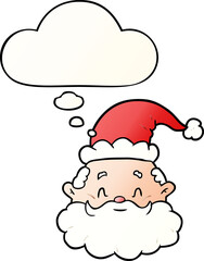 cartoon santa claus and thought bubble in smooth gradient style