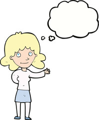 cartoon friendly woman with thought bubble