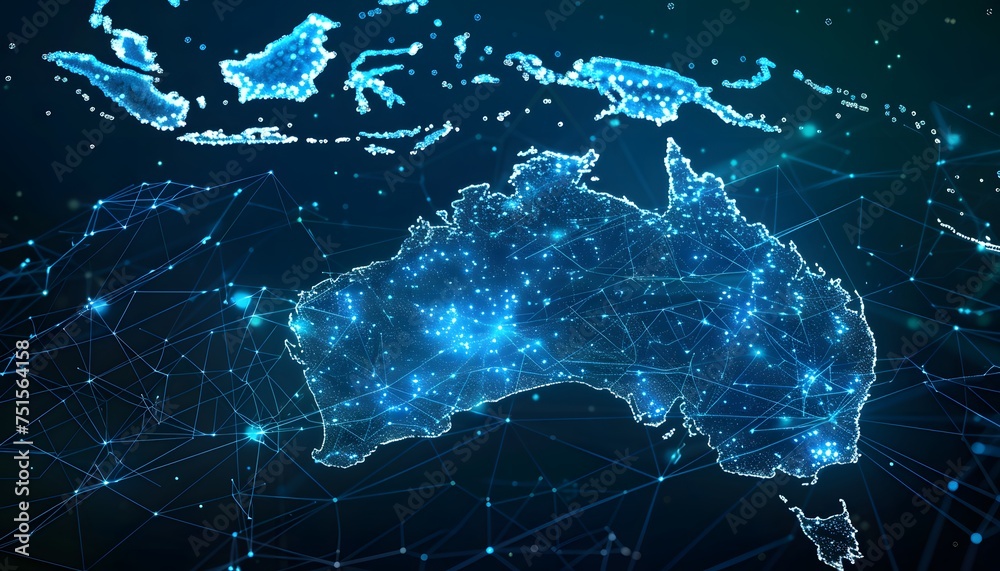 Poster abstract map of the australia, global network and connectivity concept.
