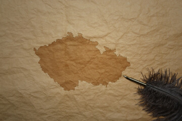 map of czech republic on a old paper background with old pen