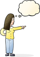 cartoon woman pointing with thought bubble