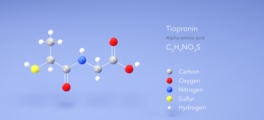tiopronin molecule, molecular structures, alpha-amino acid, 3d model, Structural Chemical Formula and Atoms with Color Coding