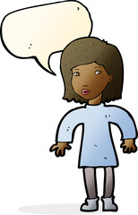 cartoon cautious woman with speech bubble