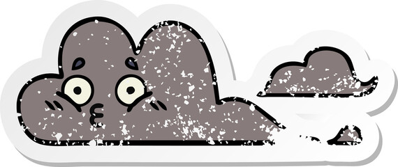 distressed sticker of a cute cartoon storm cloud