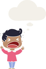 cartoon shouting man and thought bubble in retro style