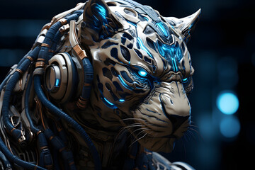 leopard with a cyborg