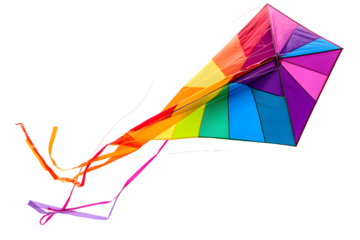 Rainbow colors Kite Flying High isolated on transparent background