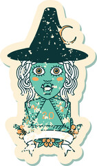 half orc witch character with natural 20 dice roll illustration