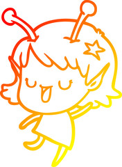 warm gradient line drawing happy alien girl cartoon laughing