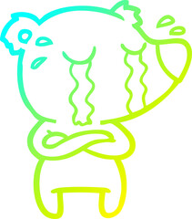 cold gradient line drawing cartoon crying bear