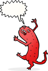cartoon little monster with speech bubble