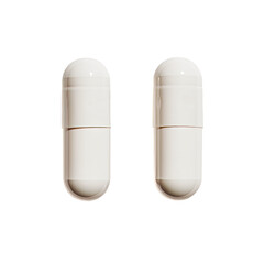 Two white pills cut out. The pills are identical in size and shape. Isolated on transparent background, PNG