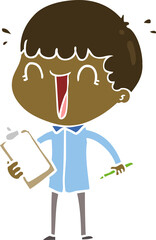 laughing flat color style cartoon man