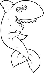 black and white cartoon laughing shark