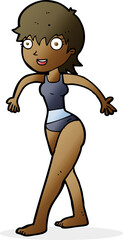 cartoon happy woman in swimming costume