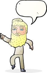 cartoon bearded man pointing the way with speech bubble