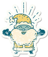 grunge sticker of tattoo style happy santa claus christmas character