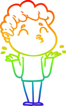 recommend clip art: rainbow gradient line drawing cartoon man shrugging