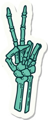 tattoo style sticker of a skeleton hand giving a peace sign