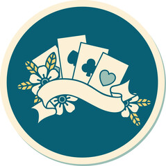 tattoo style sticker of cards and banner