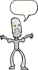 cartoon funny robot with speech bubble