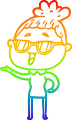 rainbow gradient line drawing cartoon happy woman wearing spectacles