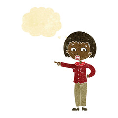 cartoon pointing woman with thought bubble