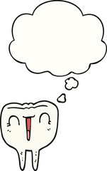 cartoon happy tooth and thought bubble