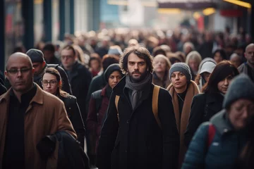 Rolgordijnen Anonymous crowd of people walking on city street © areef