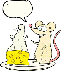 comic book speech bubble cartoon mouse with cheese