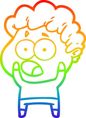 rainbow gradient line drawing cartoon man gasping in surprise