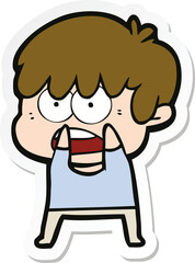 sticker of a worried cartoon boy