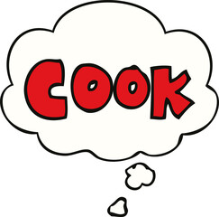 cartoon word cook and thought bubble