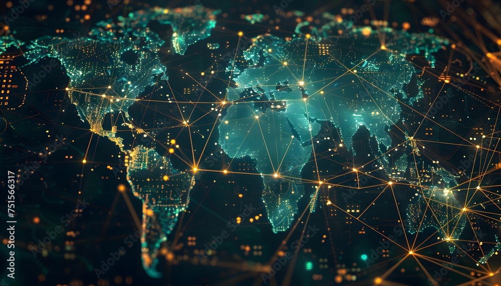 Poster abstract digital world map, concept of global networks and connectivity, information exchange and te