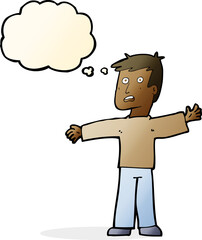 cartoon surprised man with thought bubble