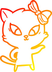 Fototapeta premium warm gradient line drawing cartoon cat
