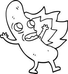 black and white cartoon flaming hotdog
