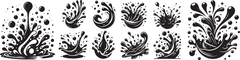 abstract splatters, the chaotic beauty of black ink drops, black vector laser cutting engraving - obrazy, fototapety, plakaty