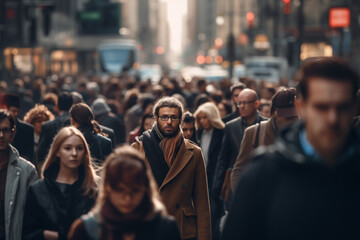 Anonymous crowd of people walking on city street - obrazy, fototapety, plakaty
