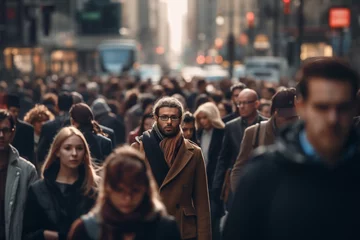 Fototapeten Anonymous crowd of people walking on city street © areef