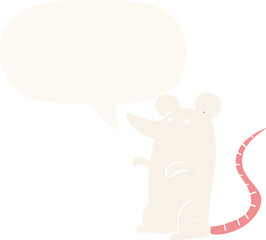 cartoon rat and speech bubble in retro style