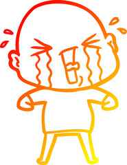 warm gradient line drawing cartoon crying bald man