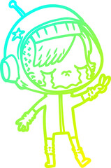 cold gradient line drawing cartoon crying astronaut girl