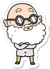 sticker of a cartoon curious man with beard and glasses