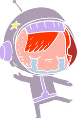 flat color style cartoon crying astronaut girl